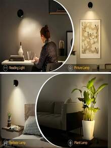 1pc Black Wall Lamp Magnetic Sensor LED Spotlight Switch Dimmable Bedside Light 3 Color Temperature Lighting Fixture Suitable For Living Room, Kitchen, Hallway And Bedroom - one-size - View 8