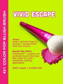 Real Techniques Limited Edition Vivid Escape 421 Color Pop Blush Brush, Plush Domed Shape Picks Up And Sweeps Formula Onto The Cheeks, Cruelty-Free & Vegan - Rose Red - View 3
