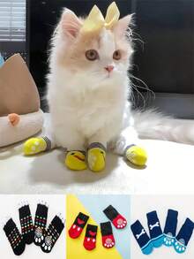 4 Pairs Dog Socks Anti-Slip Bottom Anti-Dirt Anti-Scratch Pet Foot Covers Indoor Warm Shoes Socks For Small Dogs - Multicolor - View 3