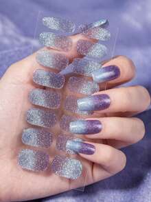 1pc Gradient Cat Eye Glitter Nail Stickers, Waterproof Self-Adhesive Y2K Luxury Versatile Wear-Resistant Full Nail Decals - 彩色 - 查看 3