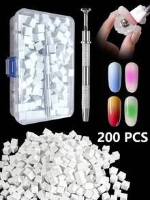 Metal Handle Replaceable Mini Sponge Blocks Nail Art Sponge Tool, Gradient Nail Art Tool And Brush, 200pcs Sponge Blocks, Professional Nail Artist Supplies, For Partial Nail Coloring, Nail Art Sponge Tool - Multicolor - View 1