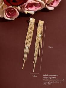 Luxury Sparkling Long Tassel Earrings, Suitable For Weddings, Bridesmaids, Wedding Guests, Parties, Banquets, Graduation Proms - 1935 Gold Earrings-hB - View 5
