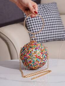 Spherical Small Round Bag With Sparkling Rhinestone Decor, Handheld Evening Bag, Party Bag, Evening Clutch, Fashionable Luxury Bag For Formal Dresses, Parties And Events - Multicolor - View 9