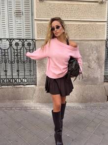 Minimalist Versatile Autumn/Winter Casual Women's Sweater - Pink - View 2