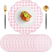 20/50Pcs 13.5 Inch Fan-Shaped Plaid Disposable Placemats, Suitable For Table Setting, Event Party, Wedding, Wedding Banquet, Birthday Decoration, 4 Colors Available - View 8