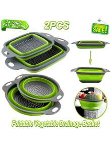Foldable Square Colander With Handle - Square Silicone Kitchen Strainer With Plastic Handle, Collapsible Mesh Strainer, Ideal For Straining Pasta, Vegetables And Fruits, Available In Blue/Green/Red - View 10