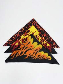 3 pièces Foulard carré unisexe à imprimé flamme à la mode, accessoire polyvalent pour l'extérieur, bandeau pour cheveux, bandana, serviette de visage, mouchoir, foulard, châle - Multicolore - Voir 5