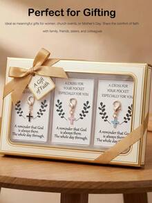 5/10/20 Sets Cross Keychain Set, Includes 10 Leaf Inspirational Cards And 10 Cross Keychains, Lucky Gift For Friends, Daily Encouragement Gift For Students, Includes Packaging Accessories - View 9