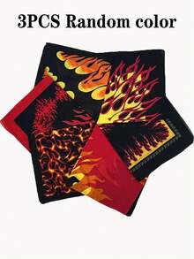 3 pièces Foulard carré unisexe à imprimé flamme à la mode, accessoire polyvalent pour l'extérieur, bandeau pour cheveux, bandana, serviette de visage, mouchoir, foulard, châle - Multicolore - Voir 13