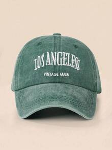 1件中性兒童刺繡字母 LOS ANGELES Y2K 風格防曬透氣百搭棒球帽，適合春秋戶外休閒旅行穿著 - 墨綠色 - View 3