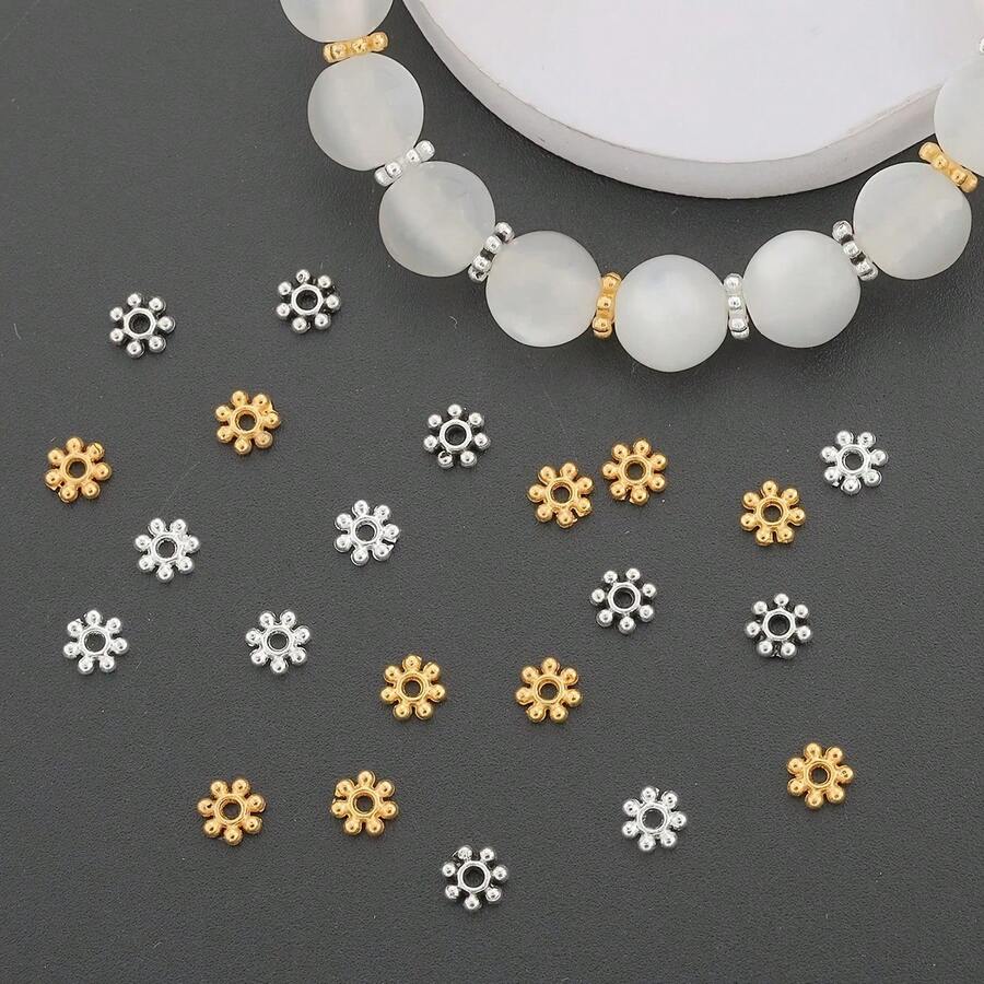 100pcs 4mm Fashion Alloy Small Flower Beads Flat Spacer Beads DIY Necklace Jewelry Making Craft Kit - 4mm Snowflake - View 1