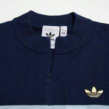 Adidas Men's Spring/Summer Vintage Knit Comfortable Sports Casual Stand Collar Half-Placket Short Sleeve T-Shirt IZ3183 - Deep Indigo - View 2