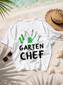 T-Shirt mit deutschem Text "Gartenarbeit" im Y2K-Stil, lockere Passform, Unisex, für Männer und Frauen, Streetwear für Strand, Fotografie und Urlaub, bequem. - Weiss - Übersicht 1