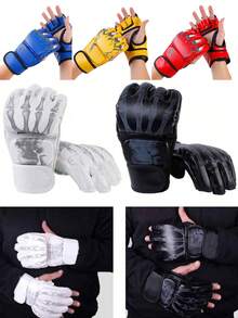 Ueasy 2pcs Adult Half-Finger MMA Boxing Training Gloves, Suitable For Sanda, Muay Thai, MMA And Other Sports. White, Black, Blue, Red - Perfect For MMA And Other Sports! - Multicolor - View 8