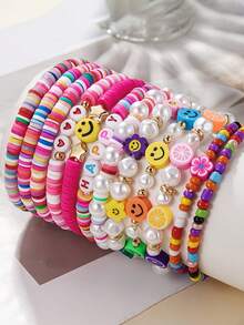 12Pcs/Set Boho Chic Polymer Clay Beaded Bracelets Summer Fashion Girl Ideal Gift - Multicolor - View 1