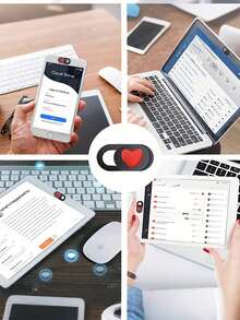 1/3/6pcs Pink Heart-Shaped Camera Cover Slide, Waterproof Shockproof Scratch-Resistant Full Coverage For Phone And Computer Lens - Red - View 5