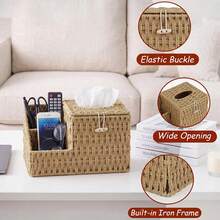 Tissue Box Cover With Storage, Wicker Paper Rope Square Tissue Box Holder | Tissue Remote Control Holder,Handwoven Decorative Cube Tissue Box - ColorC - View 3