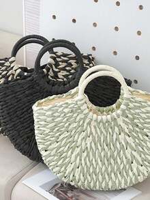 鋁合金包包手把 DIY 半月形扁平樹脂手把，適用海灘包、裝飾錢包與鉤針草編手提包的替換手把，可拆卸、耐用、輕量、易安裝 - 彩色 - 查看 5