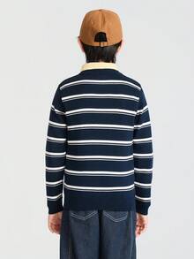 Balabala Kids Knit Sweater Soft Pullover Top Matching Family Style Comfortable Autumn Winter Wear - Blue and White - View 3