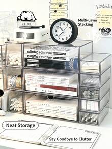 6/4/3/1pc Large Capacity Transparent Desktop Storage Box, Combinable Drawers, Multi-Functional Storage Box, Suitable For Stationery, Pens, Erasers And Desktop Accessories, Suitable For Desk, Office Desk, Dormitory And Desktop Decoration, Cosmetic Storage Box, Stationery Classification Storage Box, Bedroom Decoration, Desktop Organization Essentials - Multicolor - View 4