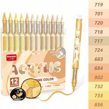GuangNa 12/24 Acrylic Paint Markers , Skin Color Brush Tip Acrylic Paint Pens For Pumpkin Paint, Rock Painting, Wood, Glass, Paper, Coloring Book, Ceramic, Canvas, DIY Crafts, Water-Based Ink - Sets - View 9