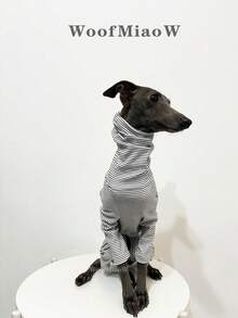 Pet Clothes Fashion Striped Fleece Suitable For Italian Greyhound Whippet Soft Comfortable Dog Autumn/Winter Four-Legged Jumpsuit - Black and White - View 13