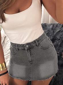 2026 Herbst Y2K Stil Damen Mid-To-Low Waist Sexy Mini Denim Rock Lässig Sommer - Dunkelgrau - Übersicht 4
