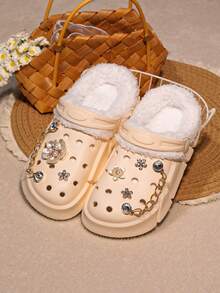 HOEASE Girls' Winter Plush Lined Garden Clogs, EVA Soft Sole Comfortable Indoor Slippers, Slip-On Design, Ideal Gift For Halloween And Christmas - Beige - View 3