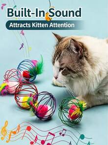 彩色籠鼠紓壓玩具套組－使用互動滾球與鼠玩具讓您的貓咪保持娛樂 - 寵物玩具 - 查看 4