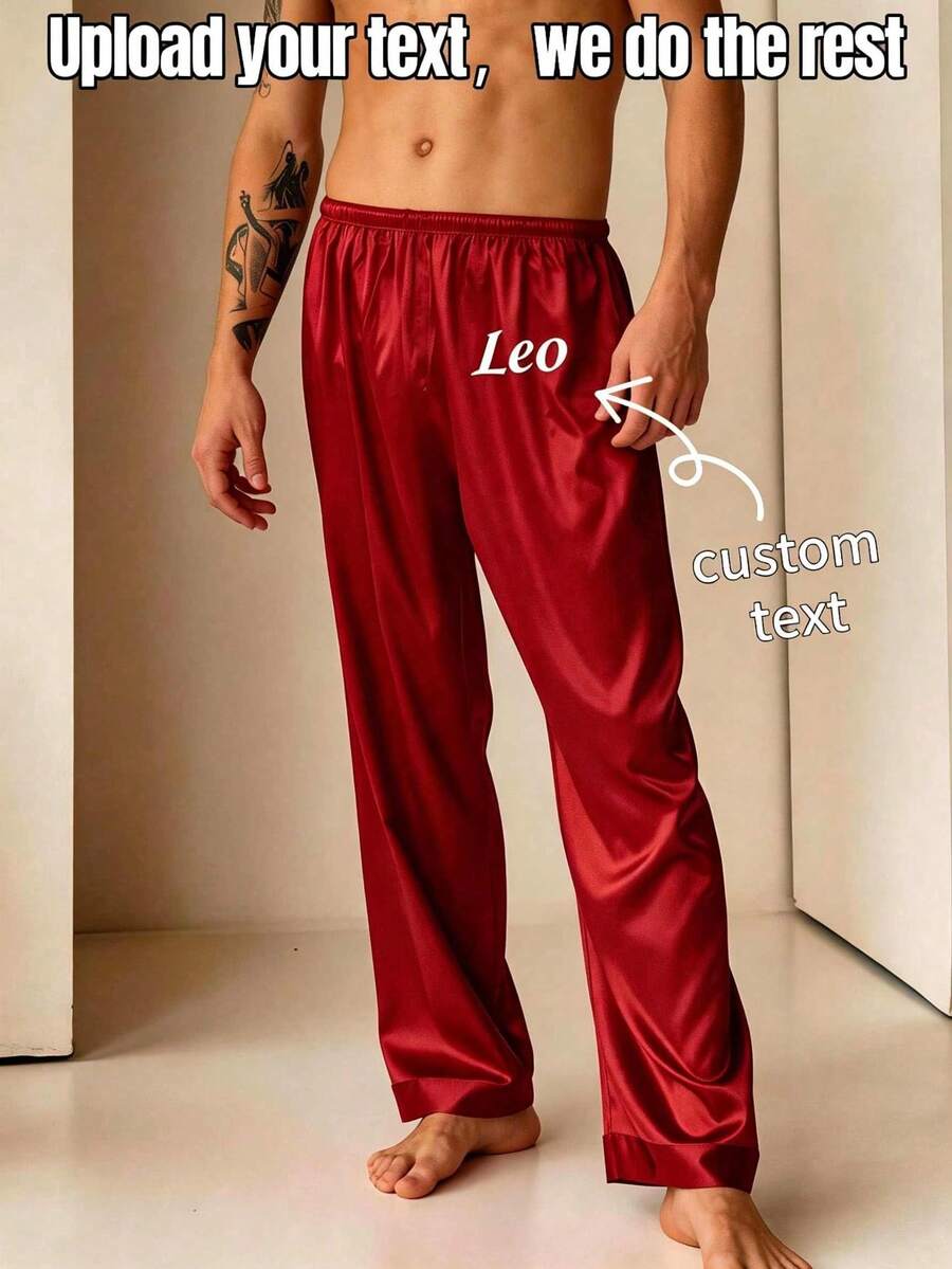 Quần ngủ satin in tên tùy chỉnh, quần mặc nhà nam in chữ cá nhân hóa, đồ ngủ lụa mềm, quà tặng tùy chỉnh cho nam, kỷ niệm ngày sinh nhật - Nhiều màu - Xem 1