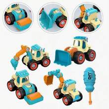 Juego de juguetes de vehículos de ingeniería DIY para niños, desmontable y ensamblable, juguete educativo de ensamblaje con tornillos para desarrollar la habilidad manual y el pensamiento lógico, modelo deslizante desmontable interactivo para padres e hijos, regalo creativo de cumpleaños y fiesta para niños de 3 a 12 años - Multicolor - Ver 7
