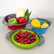 3pcs Collapsible Strainer Baskets, Stackable Kitchen Filter, Space-Saving Folding Drainer For Washing Fruits And Vegetables, Easy To Clean Household Drain Basket (3 Large) - Large - View 7