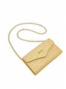 Dedoo Two-Tone Letter Print Casual Shoulder Bag, Envelope Bag, Chain Shoulder Bag, Women's Crossbody Bag, Fashionable And Versatile - Yellow - View 8