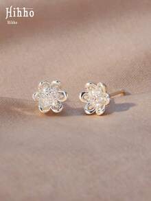 Hihho 1 par de pendientes de botón estilo delicado y suave con diseño de copo de nieve & flor, adecuados para el uso diario, citas y reuniones de mujeres - pendientes - Ver 9
