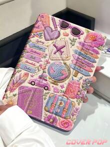 旅行地圖飛機汽車路標圖案平板保護殼，相容 iPad 9.7/10.2/10.5/10.9/12.9/Pro 11、第10代，相容 Galaxy Tab S6 Lite 10.4 吋，相容 Kindle Paperwhite 12代 2024、Kindle (11代-2024年發布)，柔軟防摔，智慧支架/自動喚醒/睡眠，Y型折疊平板保護套，多種視角可調 - 彩色 - 查看 3