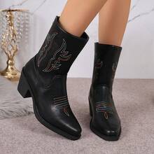 Women's Retro 2026 New Embroidered Western Boots, Chunky Heel, Pointed Toe, Back Zipper, Fashion Ankle Boots For Outdoor Wear - Black - View 10