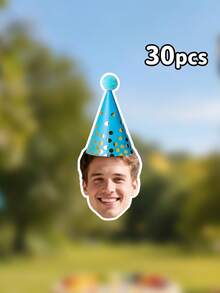 10/20/30PCS Custom Photo Gold Dot Party Hat Birthday Banner, Personalized Multi Color Cone Hat Cutout Garland,Funny Photography Background,Surprise Birthday Party Decor,Home Decor,Personalized Gifts - Multicolor - View 17