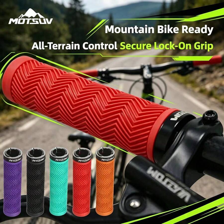 MOTSUV 1 Pair Mountain Bike Handlebar Grips, Single-Sided Lock-On Rubber Hand Grips, Anti-Slip Durable Dual-Channel Rubber - Multicolor - View 1