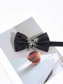 1PC Men's Luxury Gold Hollow Bow Tie, Burgundy Satin Lapel Flower, Groom Wedding Suit Accessory - Multicolor - View 4