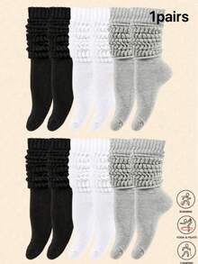 3 Pares/Conjunto de Meias Femininas da Moda até a Panturrilha, Meias até o Joelho, Meias de Barco, Adequadas como Meias Slouch, Artesanato de Tricô de Dupla Camada, Usáveis em Todas as Estações 1/6 Pares - Multicolorido - Visão 5