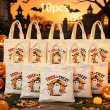 1/5/10pcs Cute Pumpkin Ghost Skeleton Bat Spider Black Cat Little Devil Lantern Pattern Halloween Theme Reusable Fabric Tote Shopping Bags Trick Or Treat Bags, Small Batch Multi-Piece Set Trick Or Treat Bags Storage Bags, Essential Halloween Shopping Gift Packaging Bags, Suitable For Christmas Decoration Indoor Outdoor Yard Garden Lawn Entrance Small Gifts, Essential Halloween Party Small Gift Storage Bags Gift Bags - Multicolor - View 18