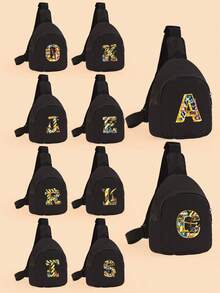 1PC Toddler A-Z Tool Letter Print Chest Bag, Adjustable Shoulder Strap Comfortable Crossbody Bag, Suitable For Toddlers Daily School, Outings And Casual Wear - Black - View 2