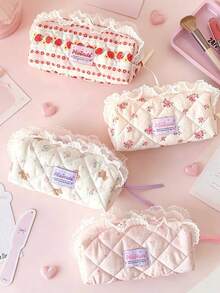 1 PC Little Bear Lace Pencil Bag Cream Colored Learning Supplies Storage Stationery Bag Student Portable Pencil Bag, Back To School, First Day Of School - Multicolor - View 3