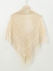 1 pieza Bufanda/chal de punto de unicolor con flecos triangulares para mujer, para otoño/invierno, vestidos, vacaciones - 02-Beige - Ver 7