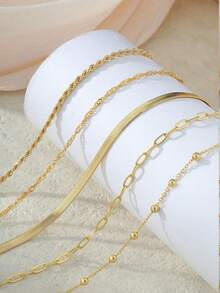 5pcs/Set Elegant Stackable Gold Bracelets, Suitable For Women's Daily Wear (Random Bead Quantity, Fixed Length) - Gold - View 2