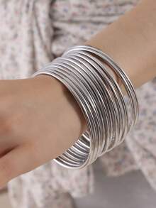 3/6/10pcs Set Fashionable Gold/Silver Stacked Bracelets For Women - Vintage Minimalist Style, Iron Material, Perfect For Daily Wear (Note: Size Is Relatively Large, Please Choose According To Your Needs) - Silver - View 4