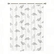 Grey Leaf Print Linen Kitchen Curtain, Nordic Style Short Window Curtain With Tabs For Bathroom Or Hallway, Filters Light And Provides Privacy - White - View 5