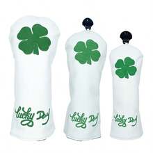 Lucky Four-Leaf Clover Embroidered Golf Club Head Cover, Embroidered Golf Protector/Thick Padded/Universal Standard Size/Adjustable, Golf Accessories - White - View 5