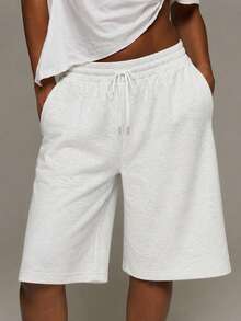 Short décontracté pour femmes de couleur unie avec cordon élastique, short de sport d'été pour femmes, short d'été décontracté, convient pour les activités de plein air et le port quotidien, cadeau parfait pour la petite amie - Gris pâle - Voir 7