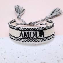 1件手工刺绣法式“AMOUR”创意编织复古风格手链，适合情侣、节日礼物和祝福 - 黑與白 - 查看 5